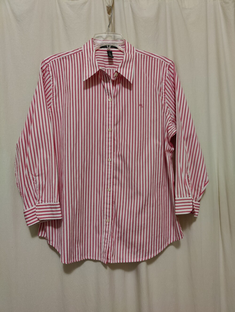 Lauren Ralph Lauren Woven Cotton Pink Stripe Point Collar Button Down Shirt, XL